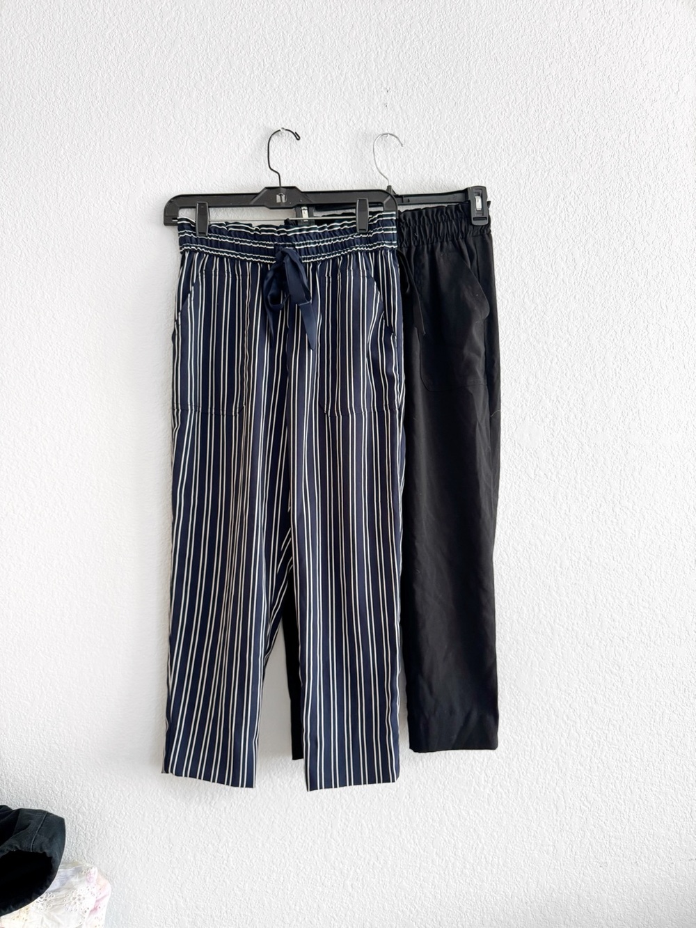 Zara pull on pants Navy Blue Striped and black Crop Pants Size XS- set of 2